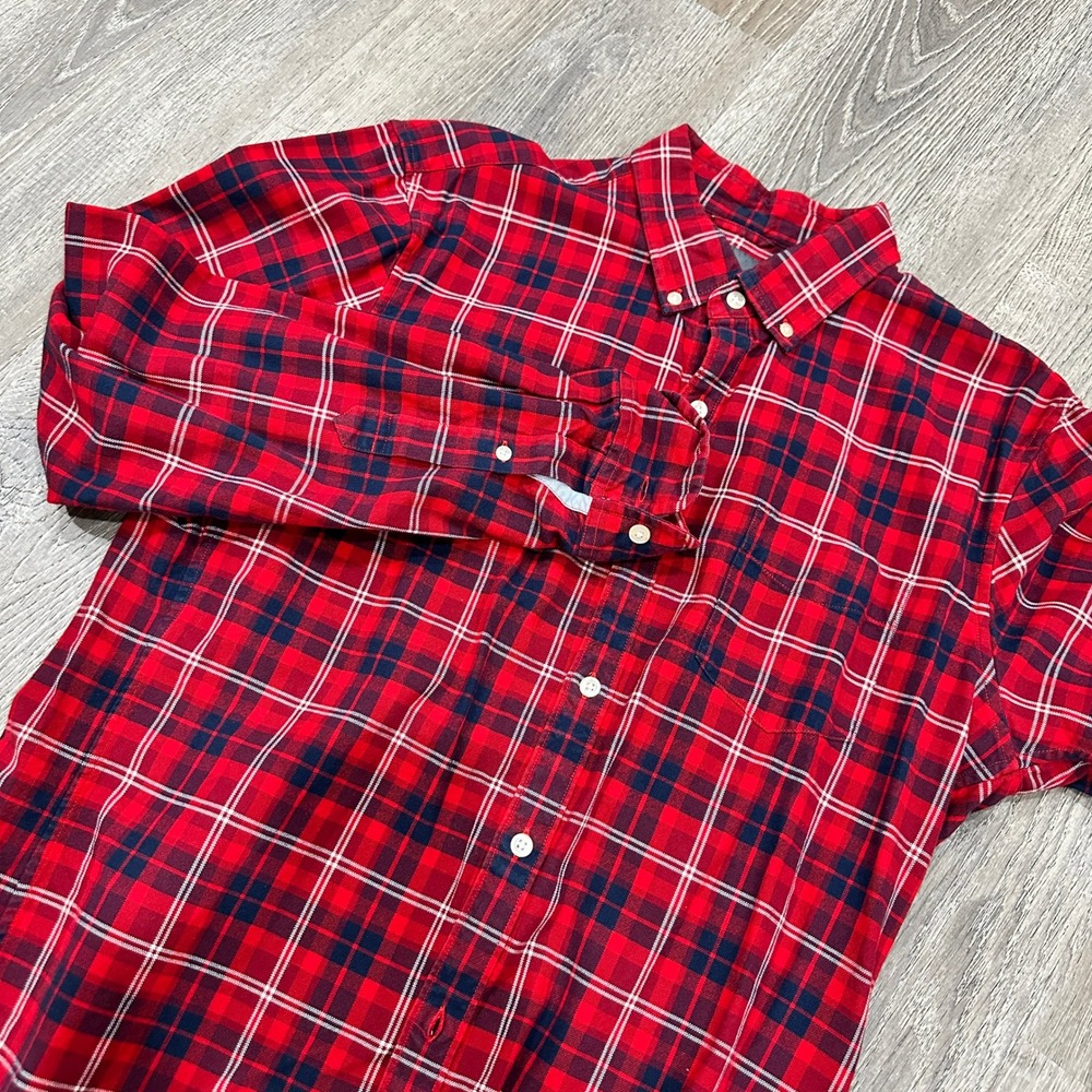 Bonobos Shirt Mens Large Red Navy Tailored Slim Fit Plaid Cotton Flannel Shirt